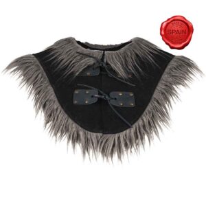 Medieval Leather Collar with Faux Fur - Black