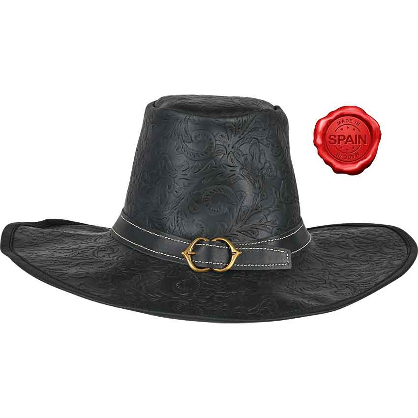 Embossed Leather Van Helsing Hat - Black