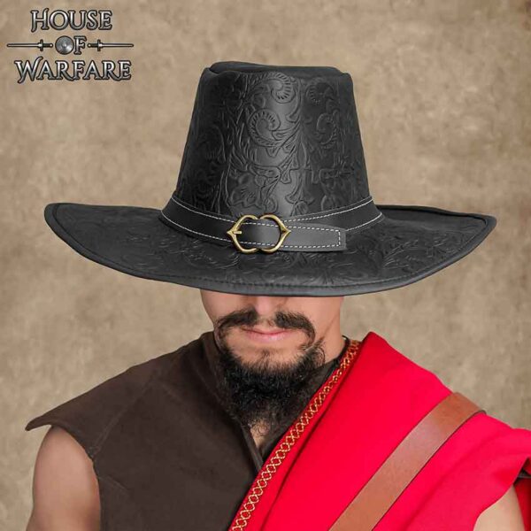 Embossed Leather Van Helsing Hat - Black