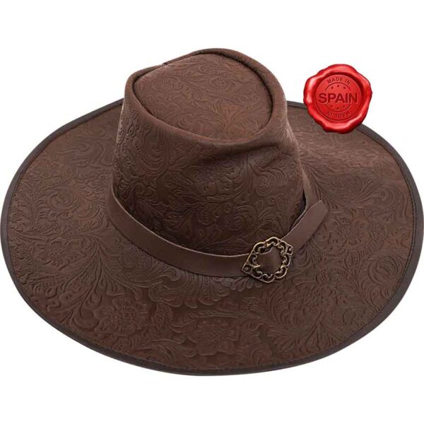Embossed Leather Van Helsing Hat - Brown