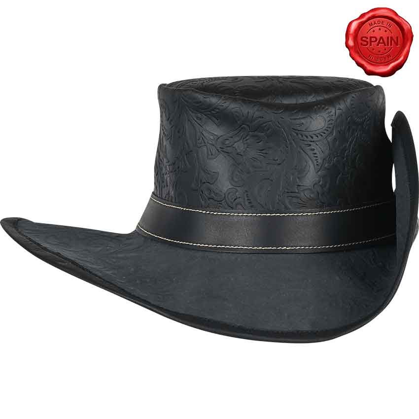 Flandes Embossed Leather Hat - Black