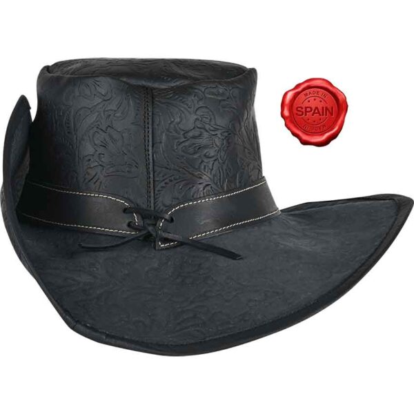 Flandes Embossed Leather Hat - Black