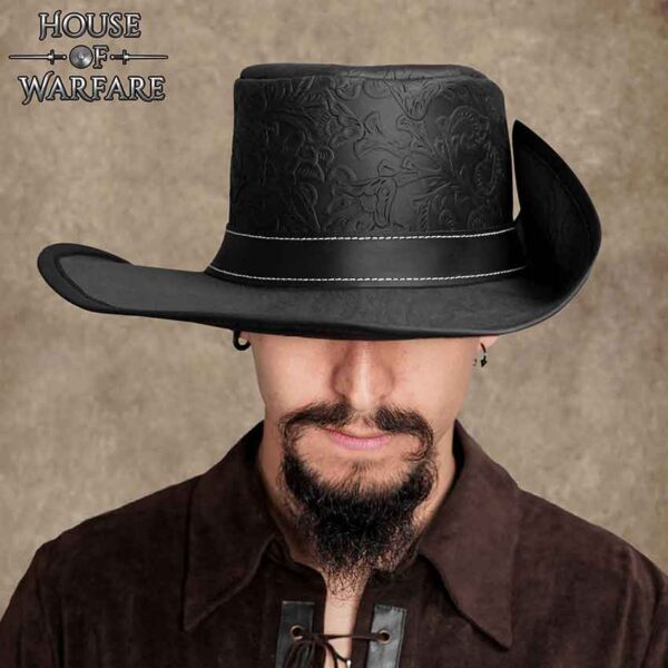 Flandes Embossed Leather Hat - Black