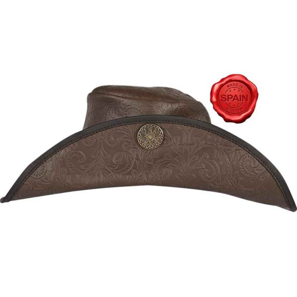 Flandes Embossed Leather Hat - Brown