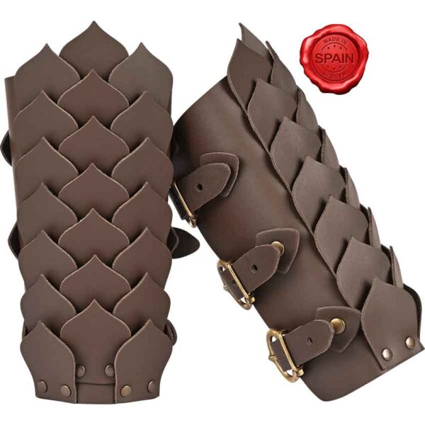 Leather Dragon Scale Bracers - Brown