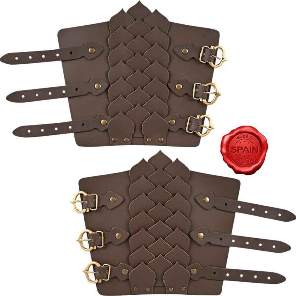 Leather Dragon Scale Bracers - Brown