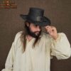 Leather Wide Brim Hat - Black
