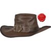 Embossed Leather Wide Brim Hat - Brown