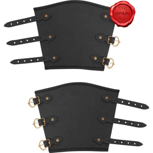Handcrafted Medieval Leather Bracers - Black