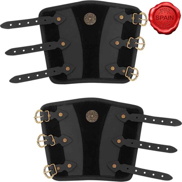 Viking Knot Leather Bracers - Black