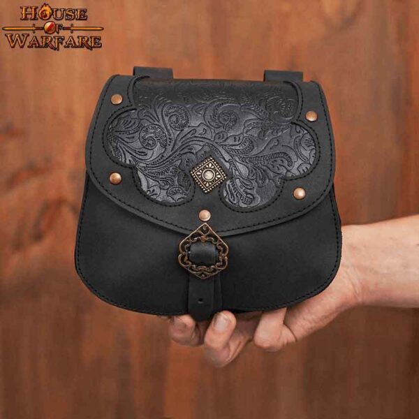 Medieval Fantasy Ranger Leather Belt Bag - Black