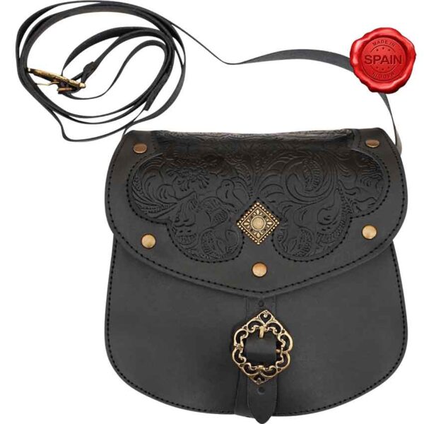 Medieval Fantasy Ranger Leather Shoulder Bag - Black