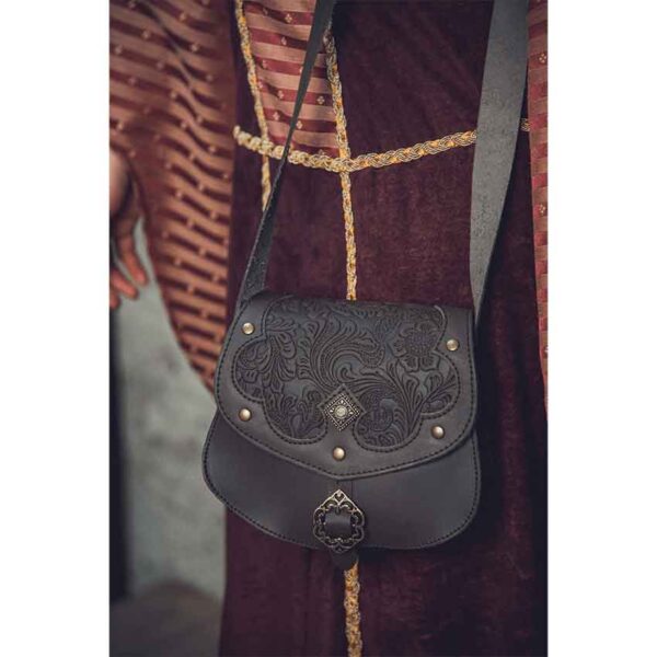 Medieval Fantasy Ranger Leather Shoulder Bag - Black
