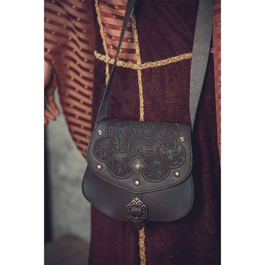 Medieval Fantasy Ranger Leather Shoulder Bag - Black
