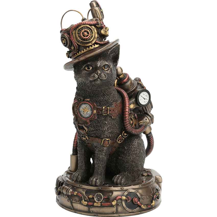 Steampunk Chaotic Neutral Cat Statue