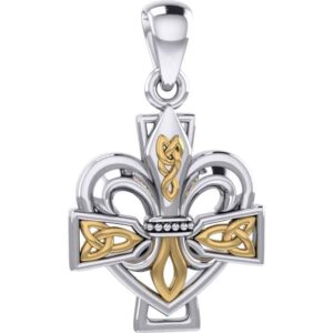 Celtic Cross Fleur-de-Lis Gold and Silver Pendant