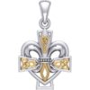 Celtic Cross Fleur-de-Lis Gold and Silver Pendant