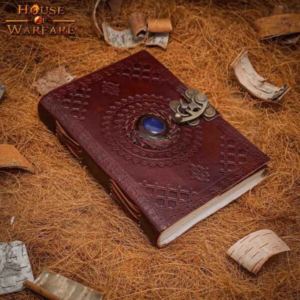 Embossed Leather Journal with Blue Stone
