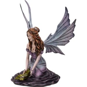 Playful Purple Fairy with Leaf Statue