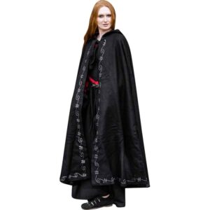 Alma Embroidered Wool Cloak - Black