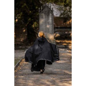 Alma Embroidered Wool Cloak - Black