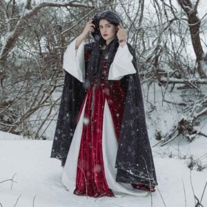 Alma Embroidered Wool Cloak - Black