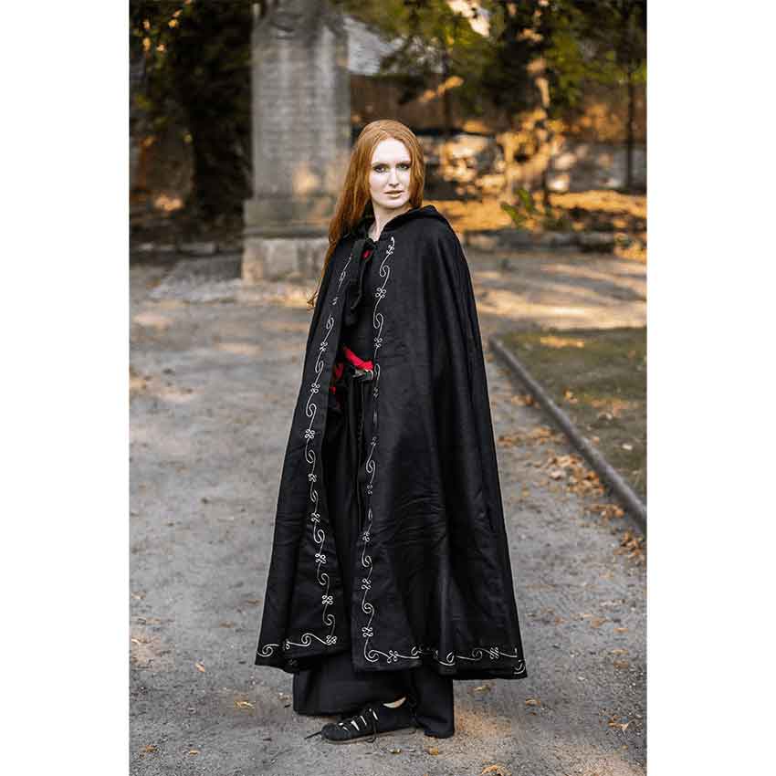 Alma Embroidered Wool Cloak - Black