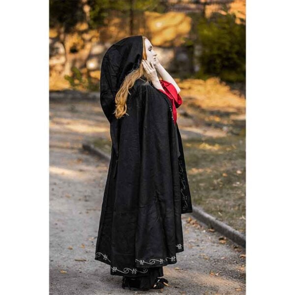 Alma Embroidered Wool Cloak - Black