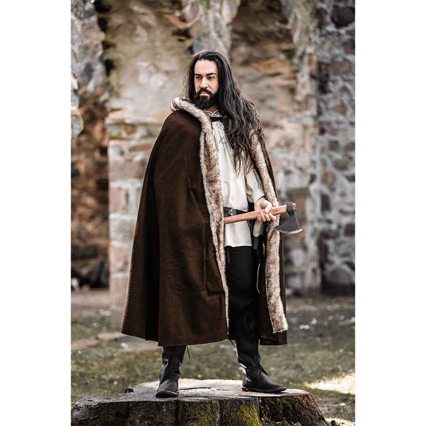 Fjell Faux Fur Trim Viking Cape - Brown