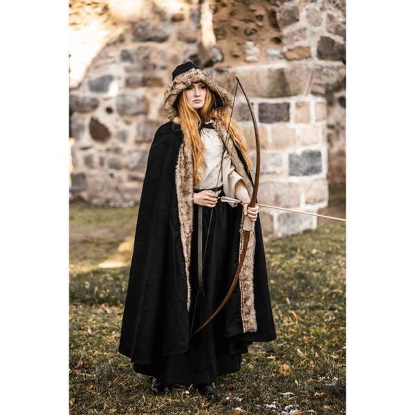 Fjell Faux Fur Trim Viking Cape - Black