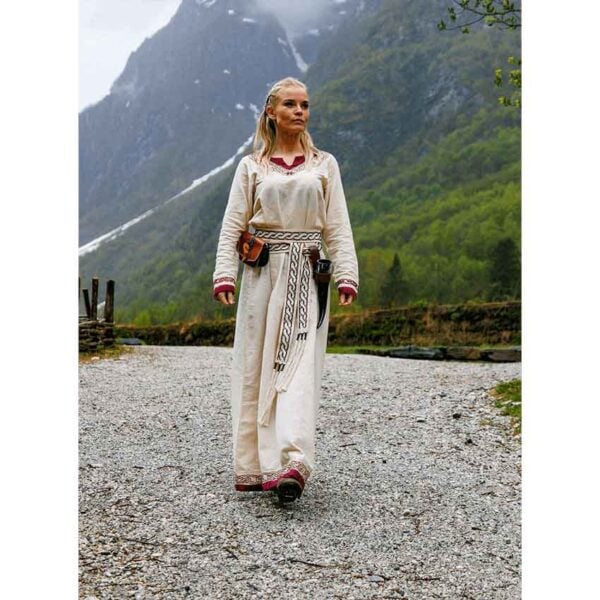 Lagertha Viking Dress - Natural/Red