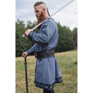 Erik Leather Trim Viking Tunic - Blue-Grey