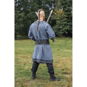 Erik Leather Trim Viking Tunic - Blue-Grey