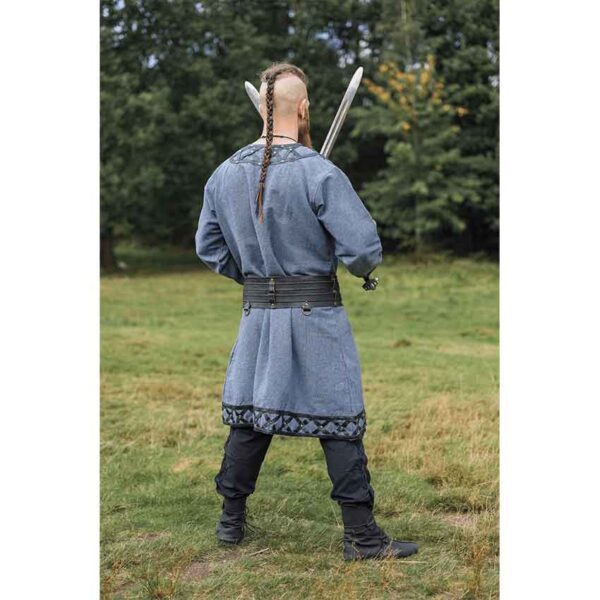 Erik Leather Trim Viking Tunic - Blue-Grey