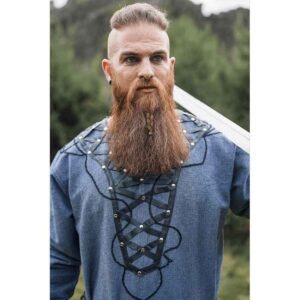 Erik Leather Trim Viking Tunic - Blue-Grey