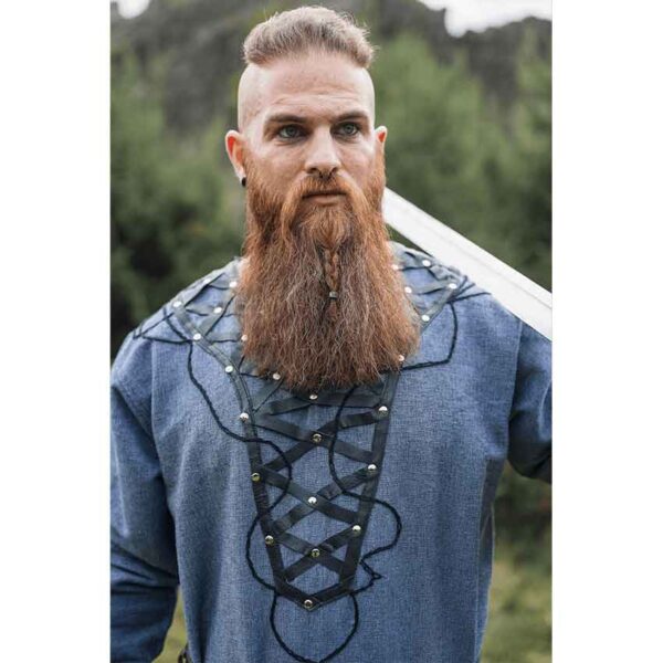 Erik Leather Trim Viking Tunic - Blue-Grey