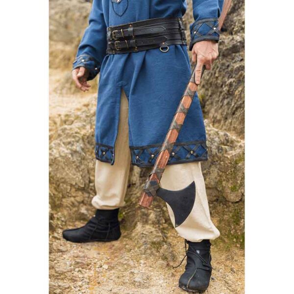 Erik Leather Trim Viking Tunic - Dark Blue