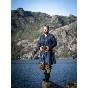 Erik Leather Trim Viking Tunic - Dark Blue