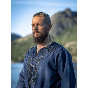 Erik Leather Trim Viking Tunic - Dark Blue