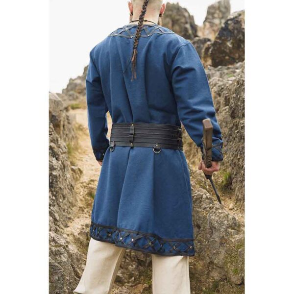 Erik Leather Trim Viking Tunic - Dark Blue