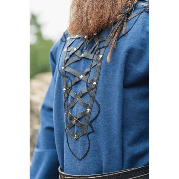 Erik Leather Trim Viking Tunic - Dark Blue