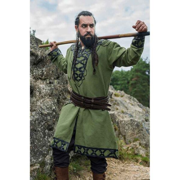 Erik Leather Trim Viking Tunic - Green