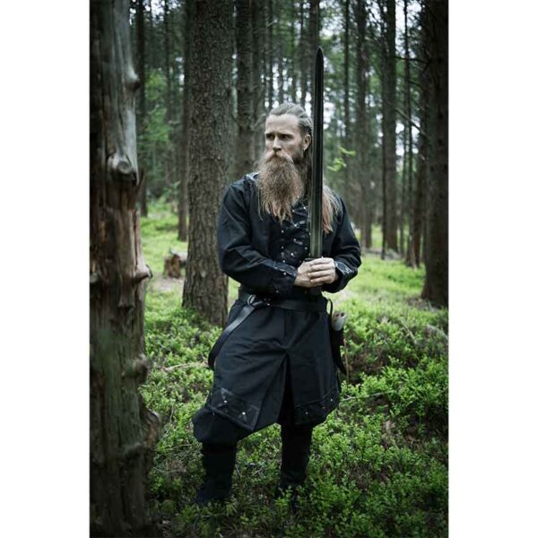 Erik Leather Trim Viking Tunic - Black
