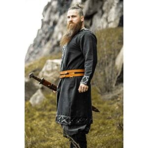 Erik Leather Trim Viking Tunic - Black