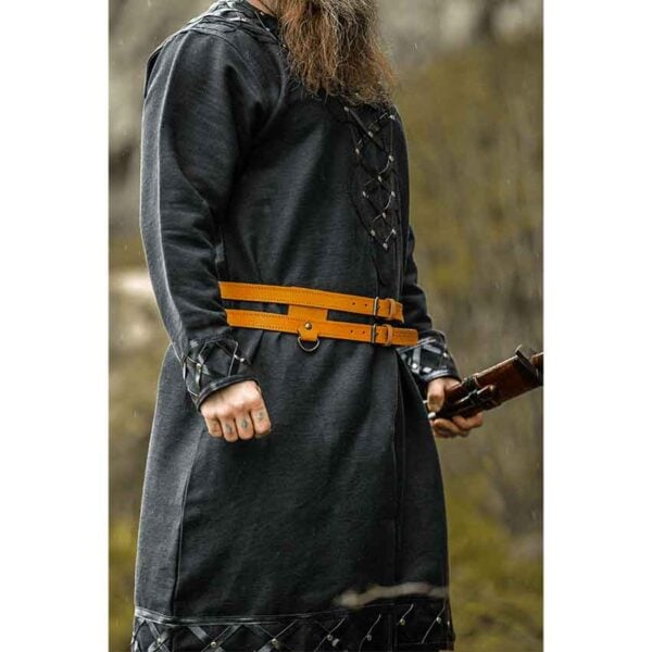 Erik Leather Trim Viking Tunic - Black
