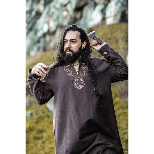 Freki Embroidered Viking Tunic - Brown - Image 11