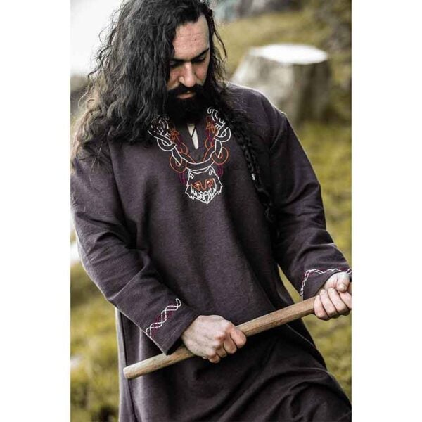 Freki Embroidered Viking Tunic - Brown - Image 12
