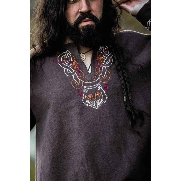 Freki Embroidered Viking Tunic - Brown - Image 13