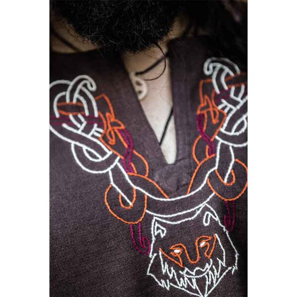Freki Embroidered Viking Tunic - Brown - Image 14