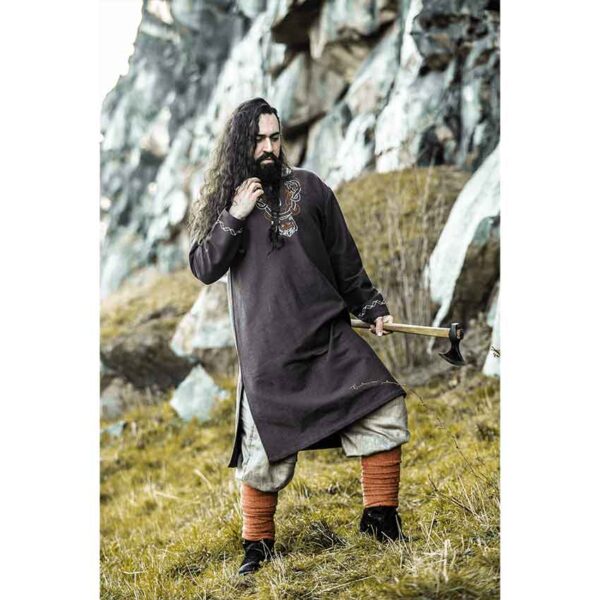 Freki Embroidered Viking Tunic - Brown - Image 7